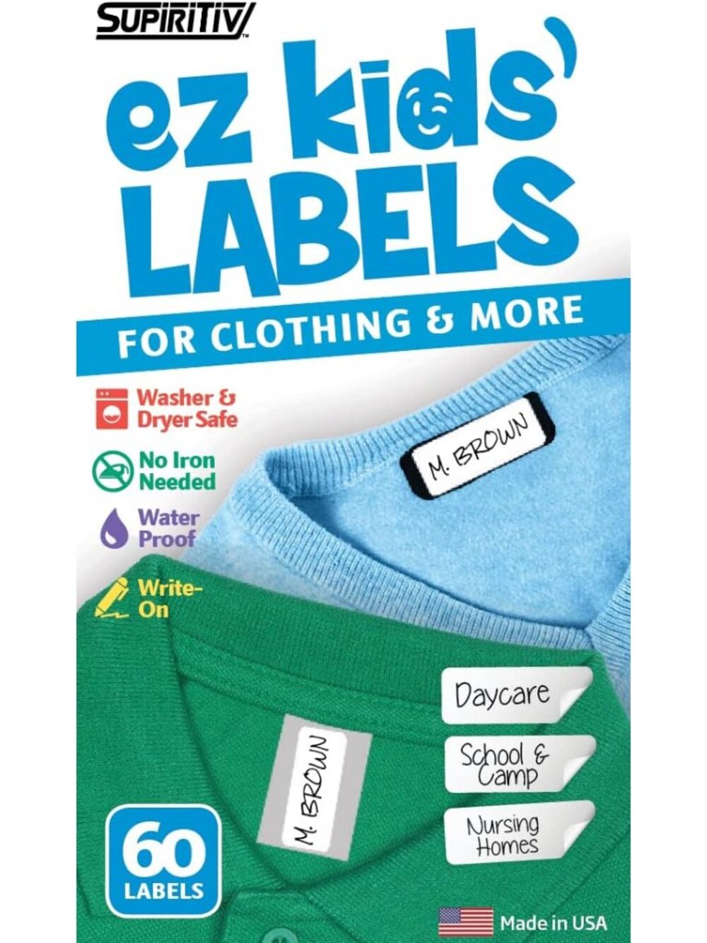 Ez Kids Clothing Labels Self-Stick No-Iron Write-On | Great for Children & Adult